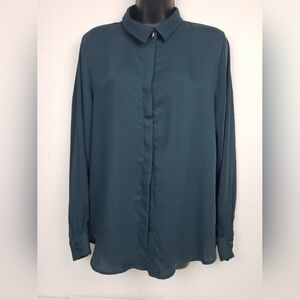 H&M Women's Stylish Hunter Green Long Sleeve Button Down Shirt (Size 8)
